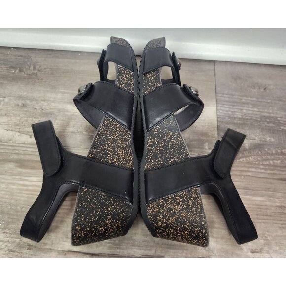 Dansko Women's Sz. 40 Savannah Cork Wedge Black Leather Sandals - Picture 7 of 8